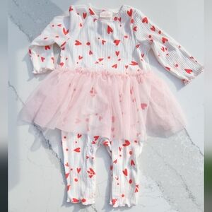 Cat & Jack White and Red Heart Baby Outfit with Pink Tulle Skirt
